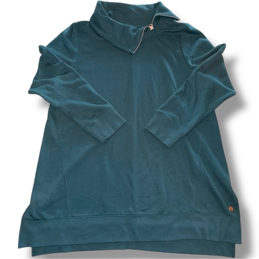 LANE BRYANT LIVI Zipper Split Neck Cowl Sweater - Teal 14/16 - Picture 5 of 13